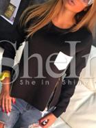 Shein Black Zipper Contrast Pockets T-shirt
