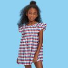 Shein Girls Cap Sleeve Plaid Smock Dress