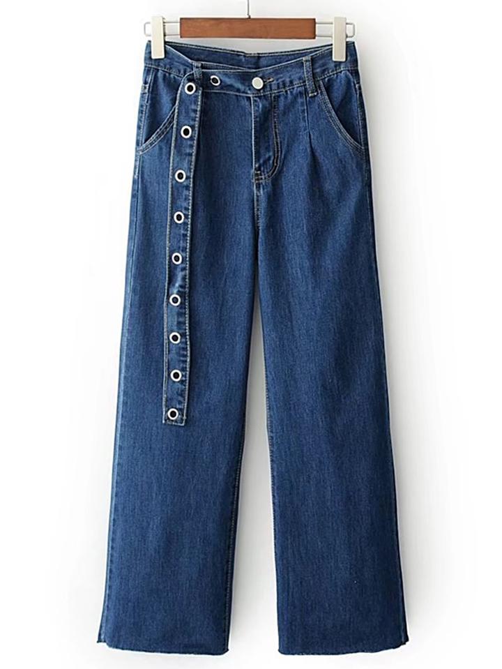 Shein O Ring Belt Detail Wide Leg Jeans