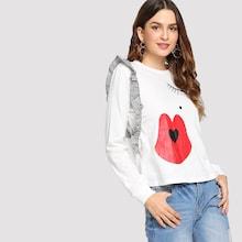 Shein Plaid Ruffle Trim Sweatshirt