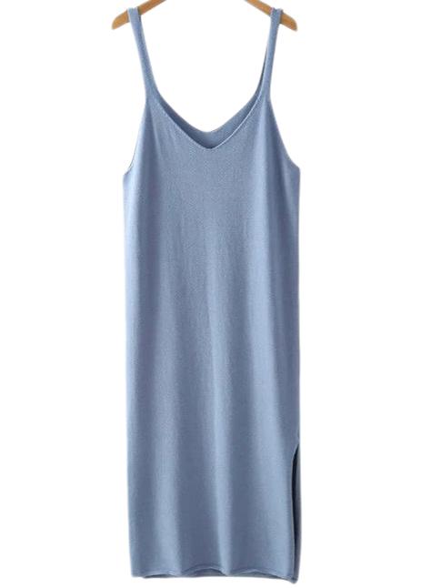 Shein Blue Split Side Knit Spaghetti Strap Dress