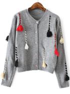 Shein Grey Contrast Tassel Detail Button Front Sweater Coat