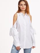 Shein White Knotted Cold Shoulder Blouse