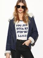 Shein Dark Blue Zipper Side Sherpa Lined Denim Coat