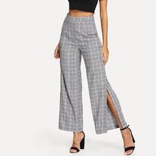 Shein Buttoned Side Plaid Wide Leg Pants