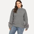 Shein Plus Drop Shoulder Faux Fur Detail Sweater
