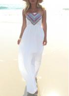 Rosewe White Chiffon Printed Strapless Maxi Dress