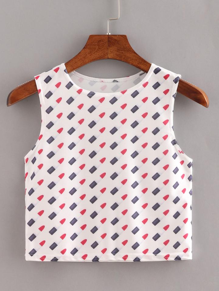 Shein Lipstick Print Crop Tank Top - White