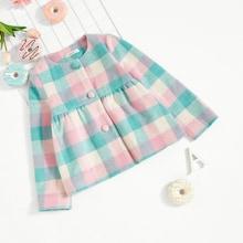 Shein Girls Button Up Gingham Print Peplum Jacket