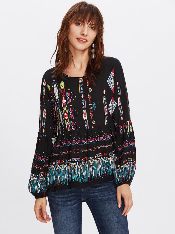 Shein Aztec Print Pep Hem Blouse