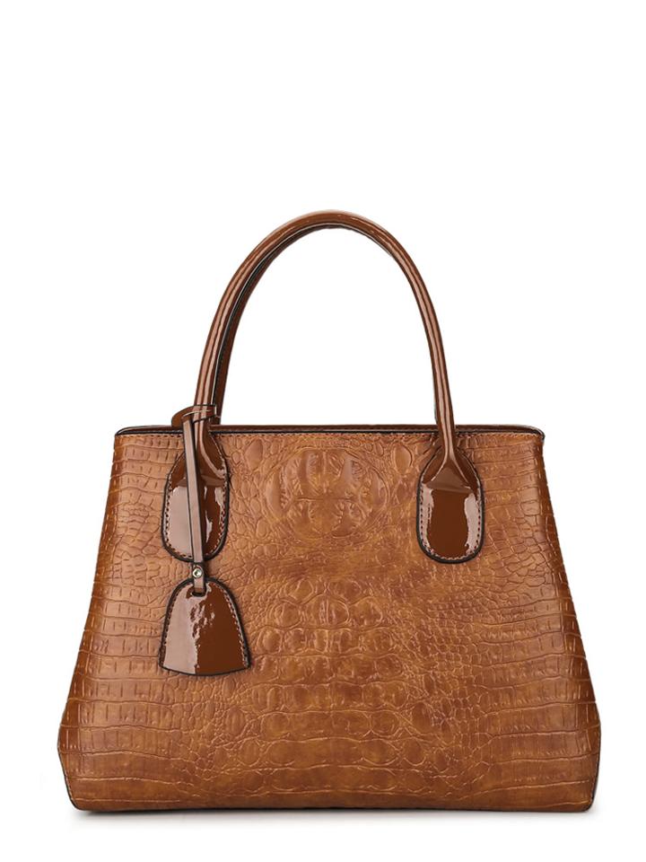 Shein Patent Leather Panel Croc Embossed Grab Bag