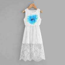 Shein Girls Floral Print Lace Overlay Dress