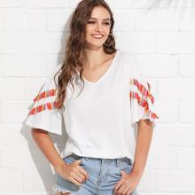 Shein Tassel Detail Flutter Sleeve Tee