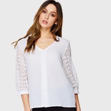 Shein Circle Lace Insert Sleeve Button Up Shirt