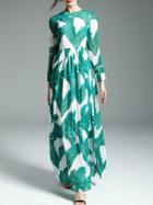Shein Green Leaves Print Maxi Dress