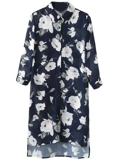 Shein Multicolor Dip Hem Floral Shift Dress