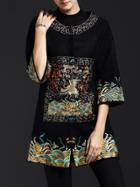 Shein Black Vintage Embroidered Pockets Coat