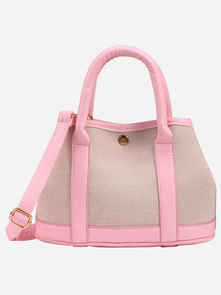 Shein Pink Snap Button Closure Canvas Satchel Bag