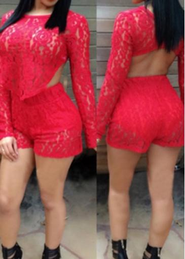 Rosewe Red Backless Lace Top And High Waist Shorts