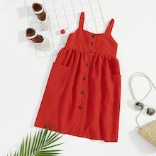 Shein Girls Pocket Patched Buttoned Dress