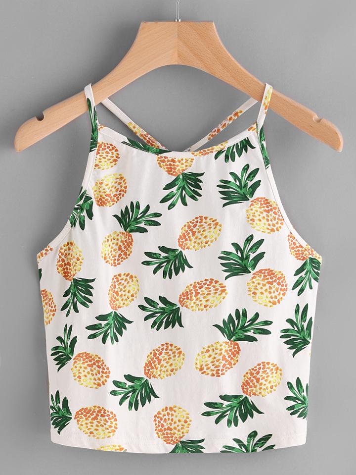 Shein Pineapple Print Y Back Cami Top
