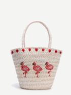 Shein Beige Bird Pattern Straw Tote Bag
