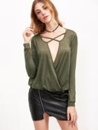 Shein Olive Green Crisscross Drape Front T-shirt