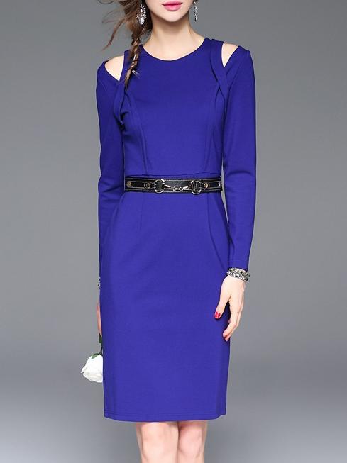 Shein Blue Open Shoulder Belted Sheath Dress