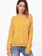 Shein Yellow Asymmetric Off The Shoulder Raw Seam Sweatshirt