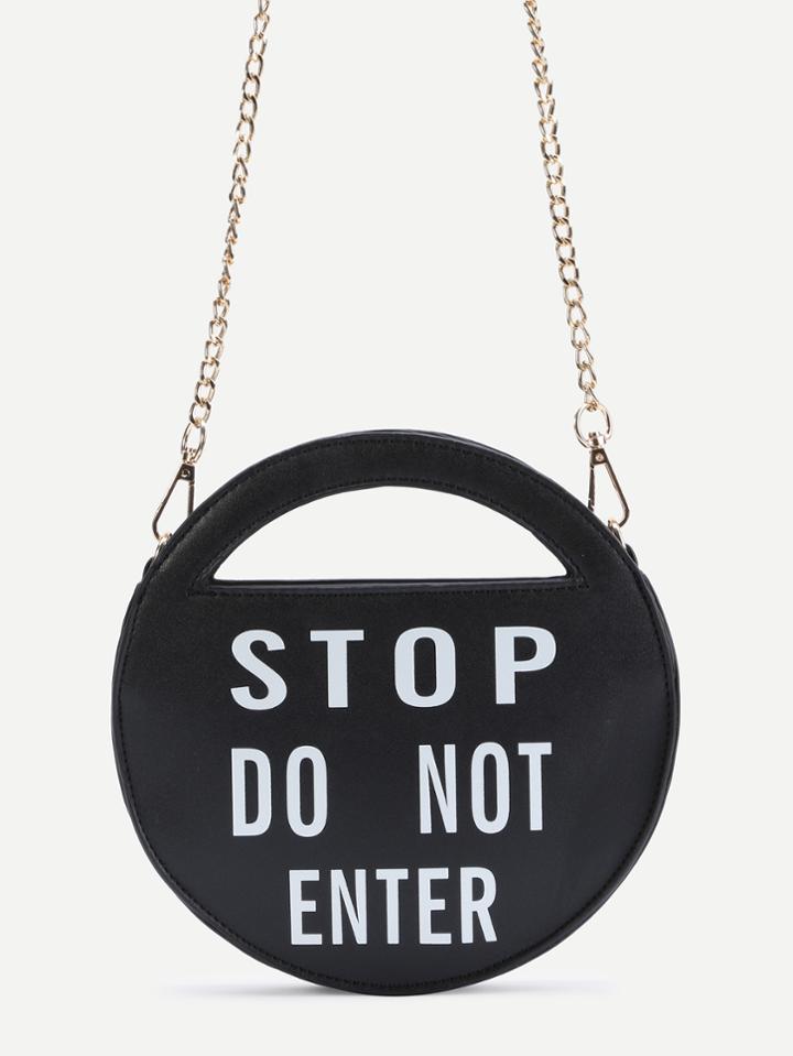 Shein Stop Black Pu Round Shaped Crossbody Chain Bag