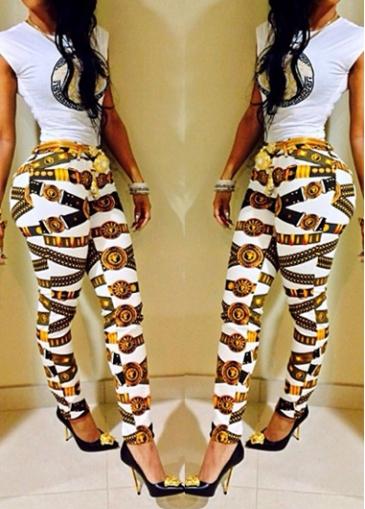 Rosewe Mid Waist Printed Ankle Length Skinny Pants