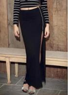 Rosewe Fabulous Solid Black Ankle Length Skirt With Zipper