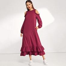 Shein Cold Shoulder Frill Trim Layered Hem Dress