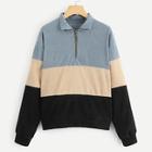 Shein Quarter Zip Colorblock Corduroy Sweatshirt