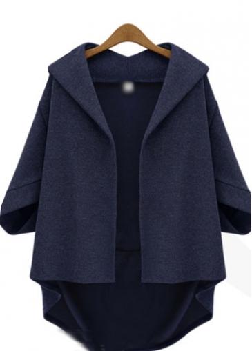 Rosewe Plus Size High Low Navy Blue Coat