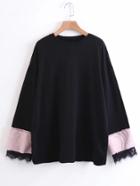 Shein Faux Fur & Eyelash Lace Cuff Boyfriend Sweatshirt