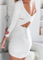 Rosewe Cutout Back Long Sleeve White Dress