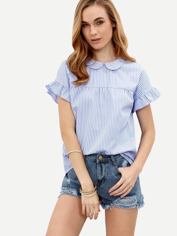 Shein Striped Peter Pan Collar Self-tie Blouse