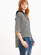 Shein Contrast Striped Elbow Sleeve High Low Hooded T-shirt