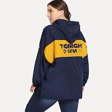 Shein Plus Drawstring Hoodie Striped Jacket