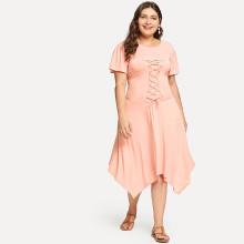 Shein Plus Lace Up Hanky Hem Dress