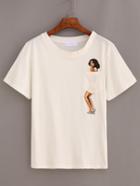 Shein Young Lady Print Pocket T-shirt