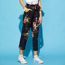 Shein Self Belted Botanical Print Crop Pants