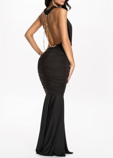 Rosewe Open Back Cowl Neck Black Maxi Dress