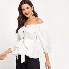 Shein Off Shoulder Self Tie Waist Peplum Top