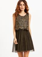 Shein Black Embroidered Lace Top Combo Sparkle Dress
