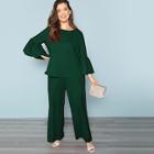 Shein Plus Knot Flare Sleeve Solid Top & Pants Set