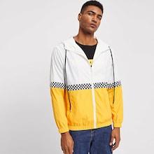 Shein Men Zip Up Color Block Drawstring Hoodie Jacket