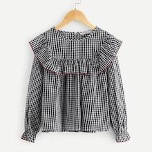 Shein Girls Ruffle Trim Gingham Print Top