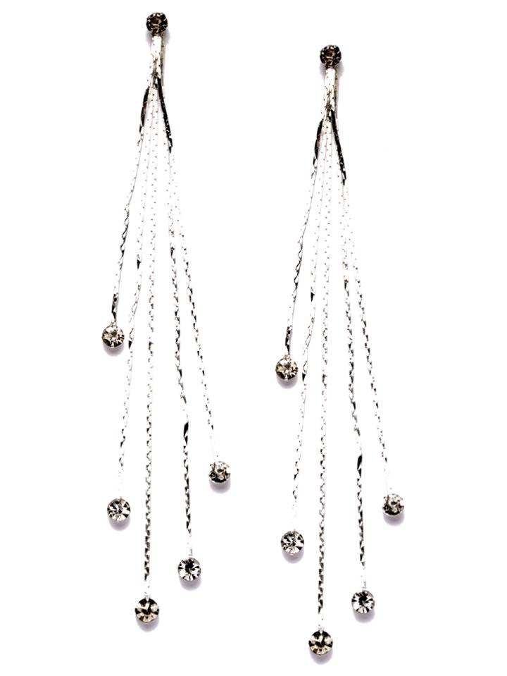 Shein Silver Plated Rhinestone Tassel Drop Earrings